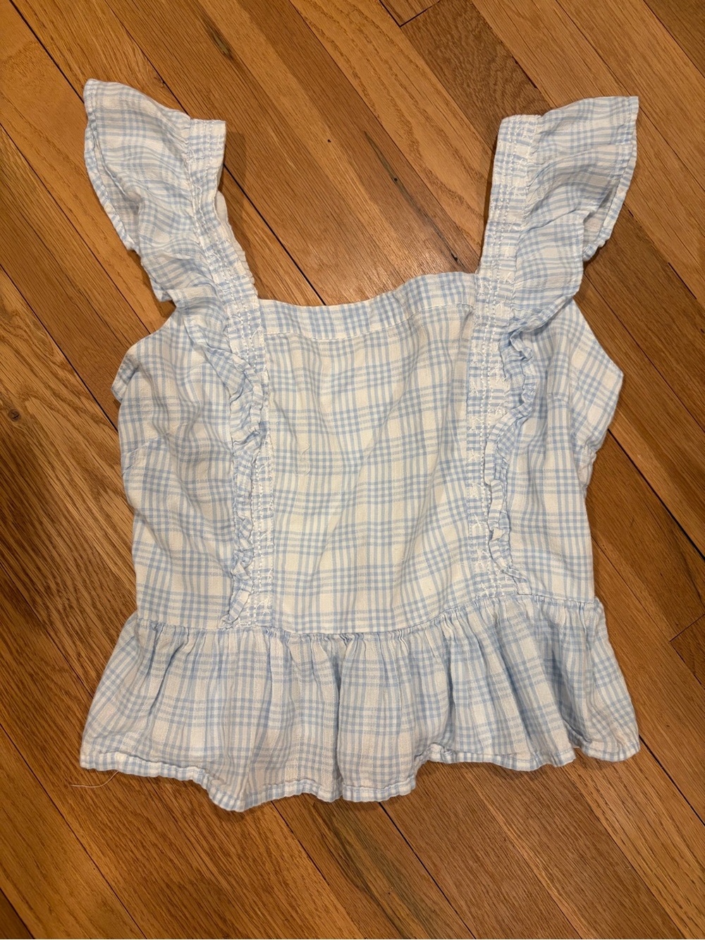 Japna Light Blue and White Plaid Ruffle-Strap Peplum Camisole